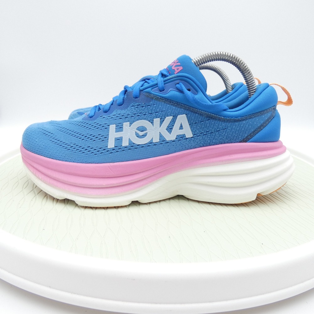 Hoka Bondi 8 Wide Blue Pink Running Shoes Womens 9D 1127954 CSAA Coastal Sky - Picture 3 of 13